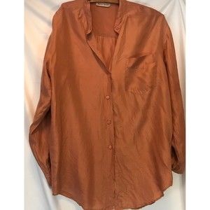 Roo Crossing Terracotta rusty red.Silk Mandarin Collar Button Front Blouse M
